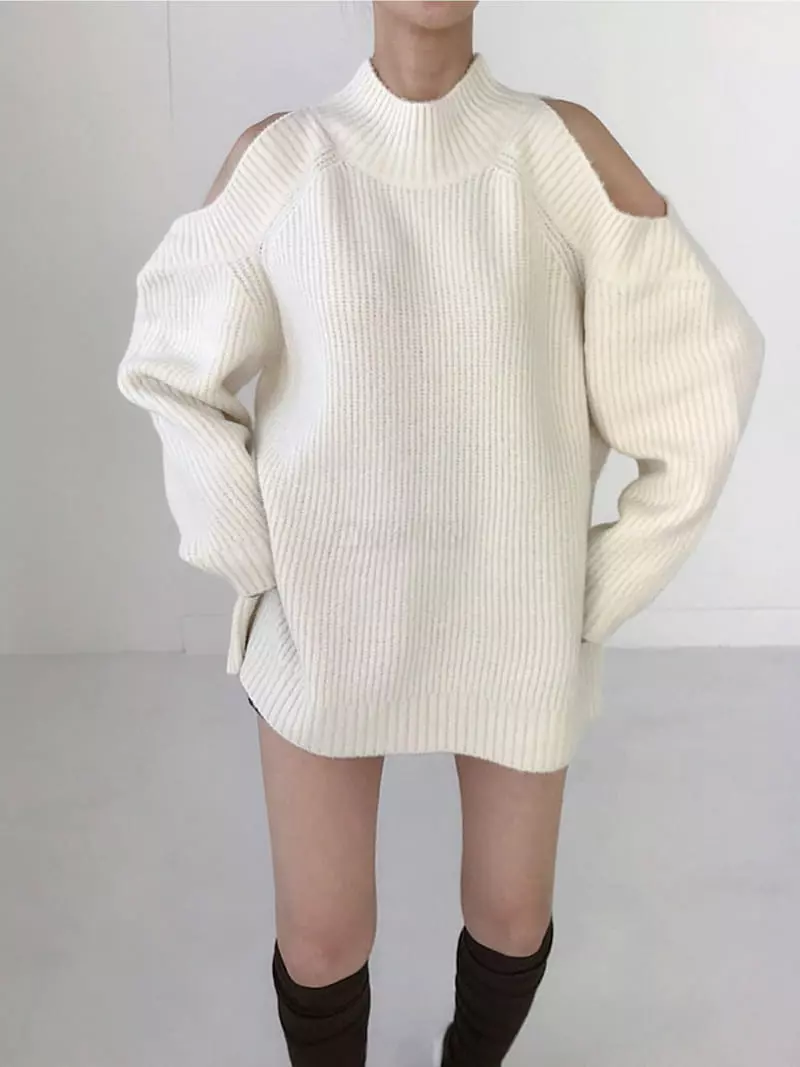 Twomoon - Korean Women Fashion - #restrostyle - Shoulder Slit Knit Tee - 9