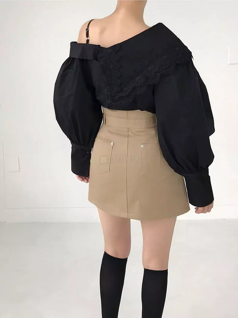 Twomoon - Korean Women Fashion - #restrostyle - Lay Collar Blouse - 7