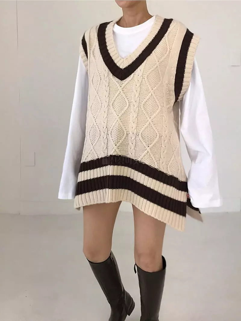 Twomoon - Korean Women Fashion - #romanticstyle - Argyle Knit Vest - 11