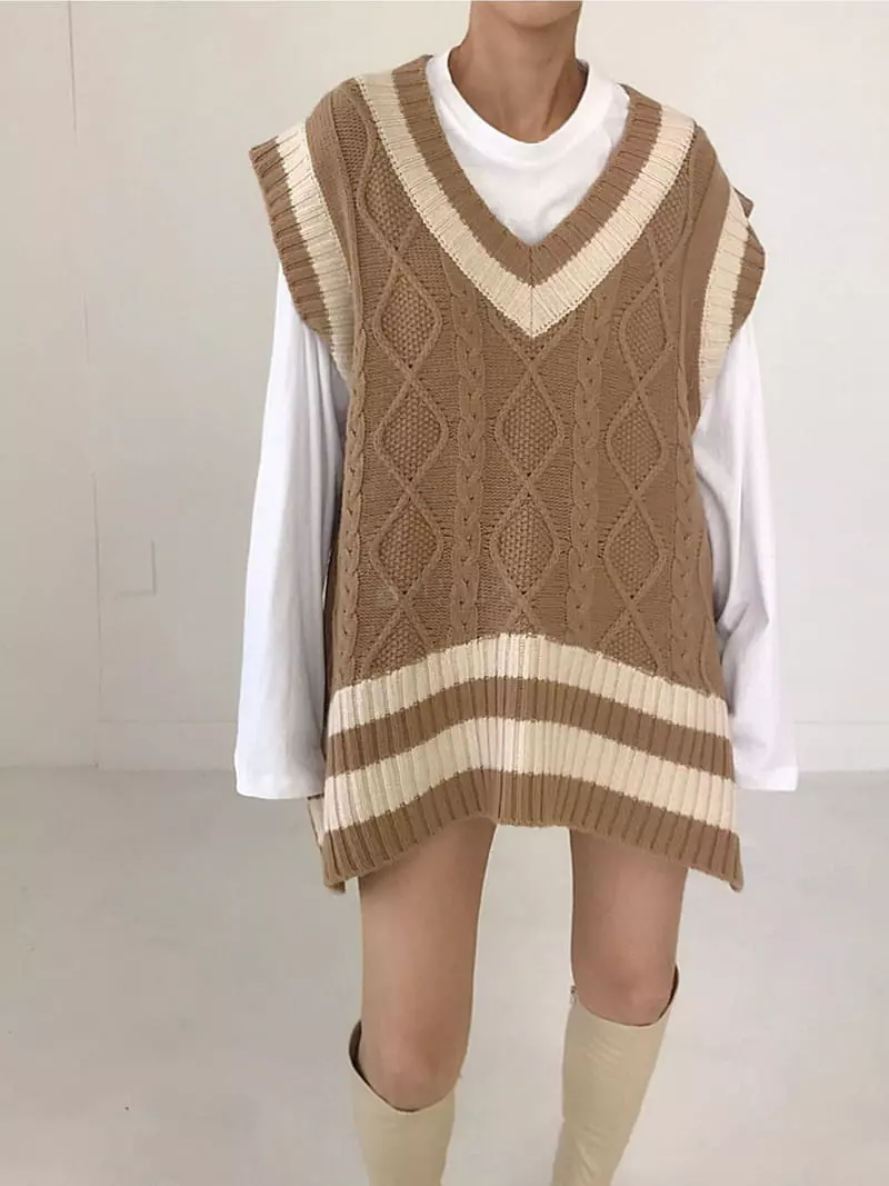 Twomoon - Korean Women Fashion - #vintageinspired - Argyle Knit Vest - 7