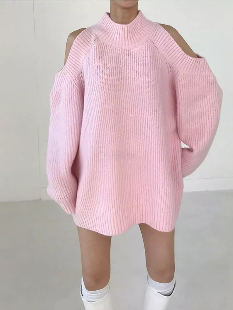 Twomoon - Korean Women Fashion - #vintageinspired - Shoulder Slit Knit Tee - 6