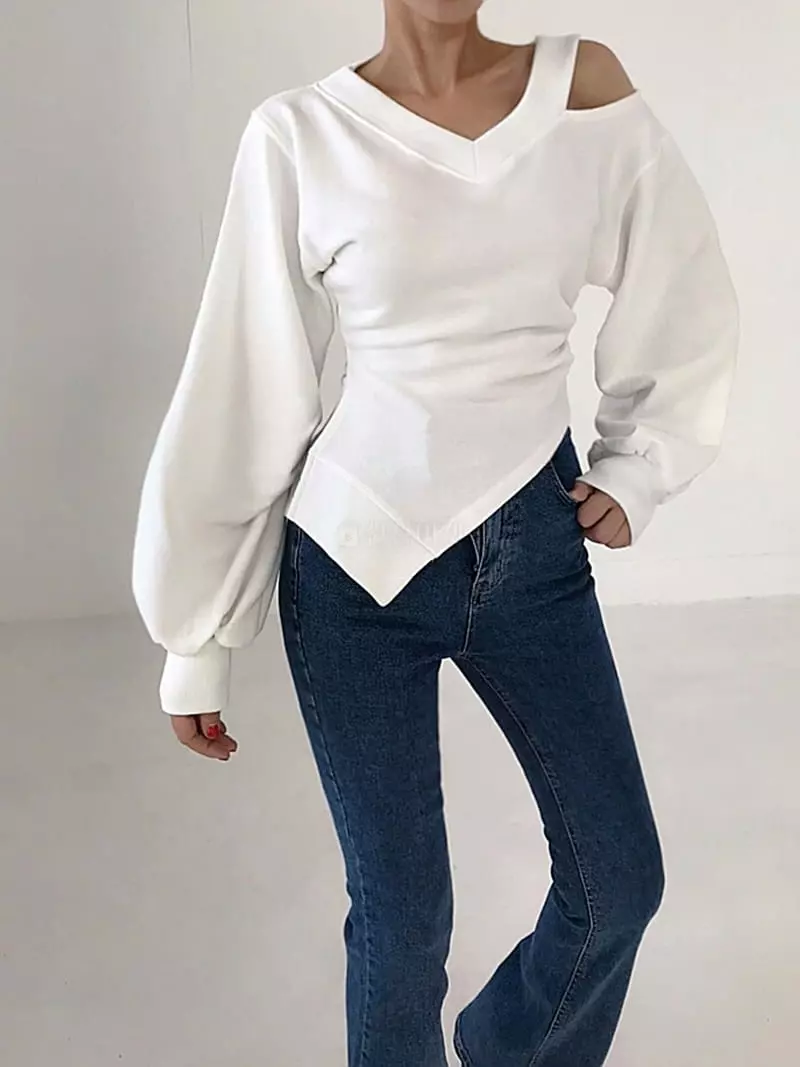 Twomoon - Korean Women Fashion - #vintageinspired - V Slit Sweatshirt - 5
