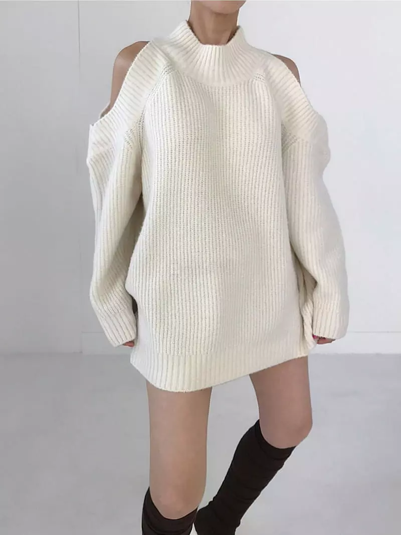 Twomoon - Korean Women Fashion - #vintagekidsstyle - Shoulder Slit Knit Tee - 7