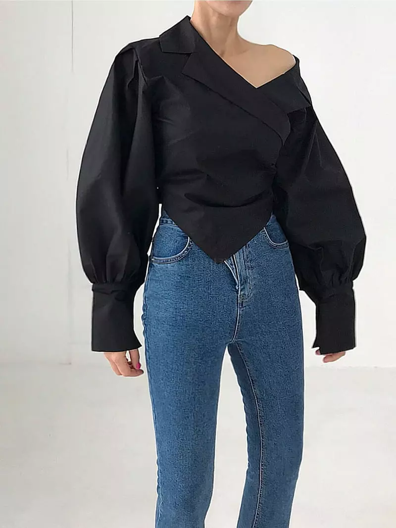 Twomoon - Korean Women Fashion - #momslook - Unbal Wrap Blouse - 4