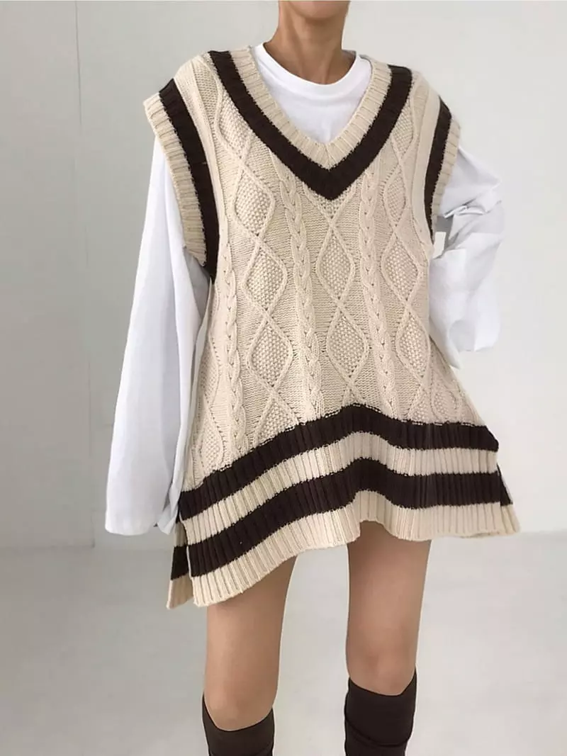 Twomoon - Korean Women Fashion - #womensfashion - Argyle Knit Vest - 2