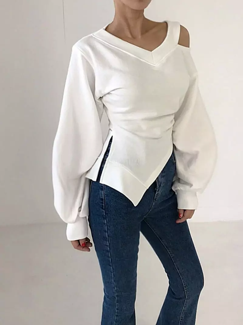 Twomoon - Korean Women Fashion - #momslook - V Slit Sweatshirt - 4