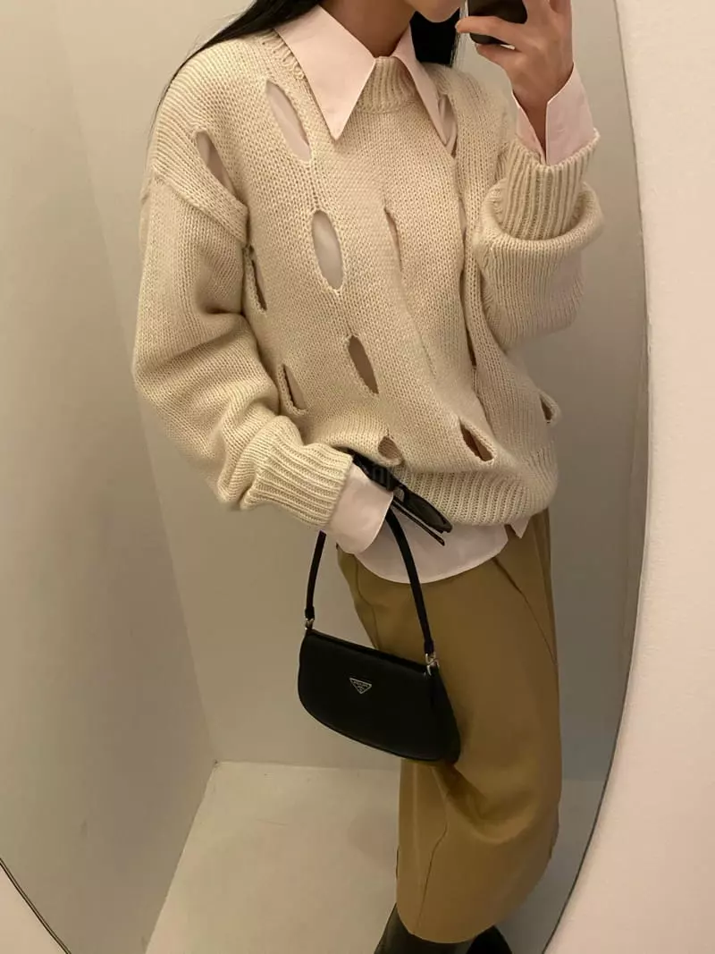 Unbound - Korean Women Fashion - #womensfashion - Slit Knit Tee - 5