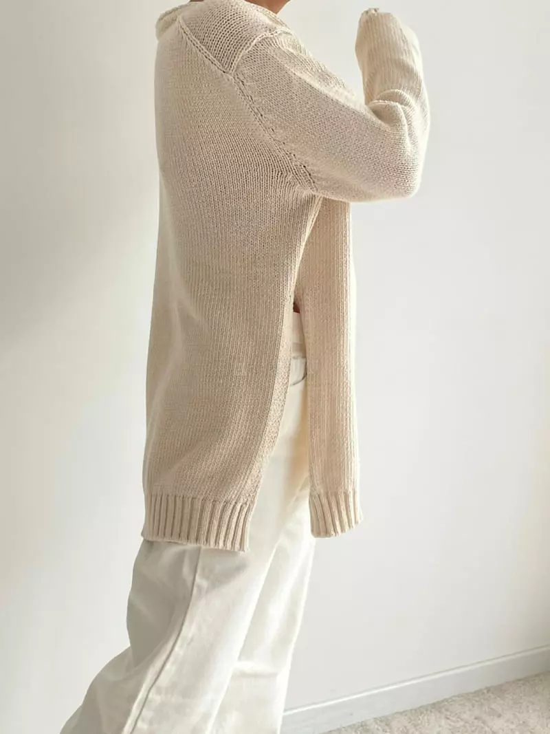 Und - Korean Women Fashion - #momslook - Slit Knit Tee - 2