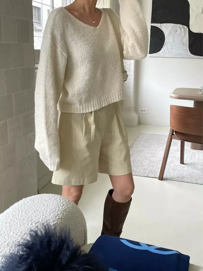 Und - Korean Women Fashion - #momslook - V Neck Knit Tee - 3