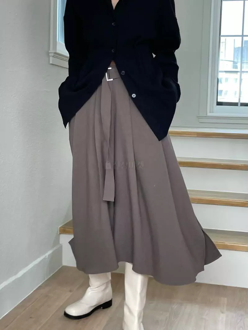 Und - Korean Women Fashion - #momslook - Belt Slit Skirt