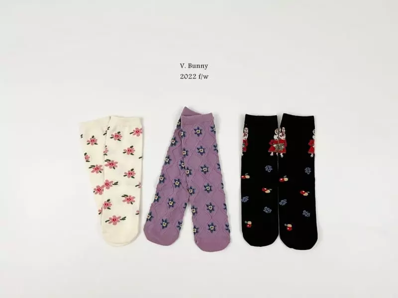 V Bunny - Korean Children Fashion - #Kfashion4kids - Purple Flower Socks Set