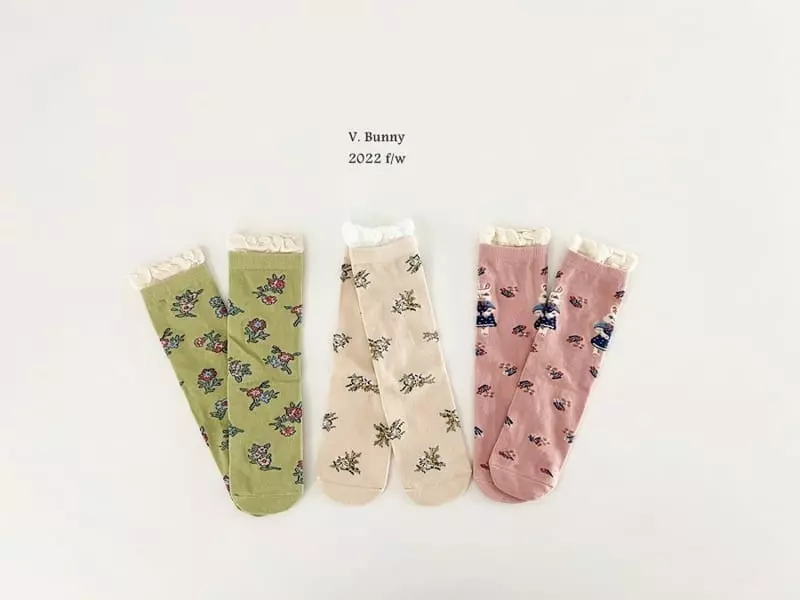 V Bunny - Korean Children Fashion - #childofig - Lace Flower Socks Set - 2