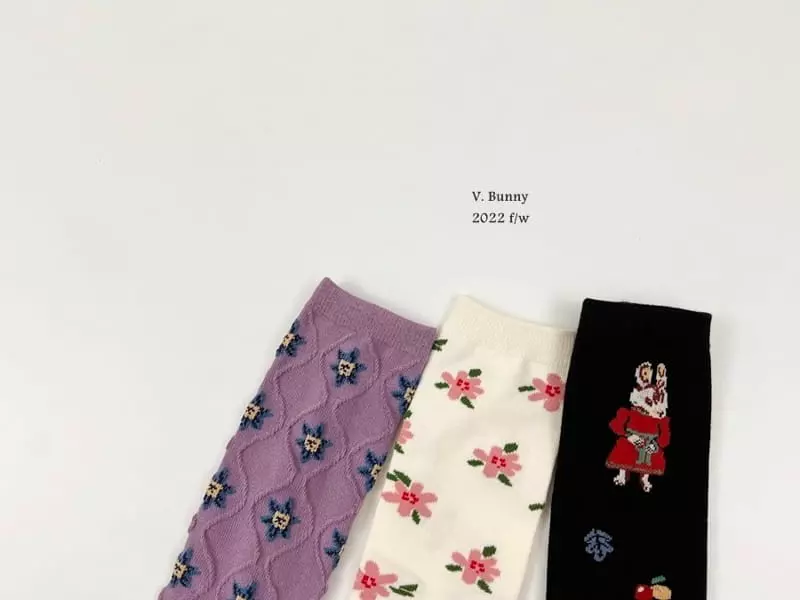 V Bunny - Korean Children Fashion - #childofig - Purple Flower Socks Set - 9