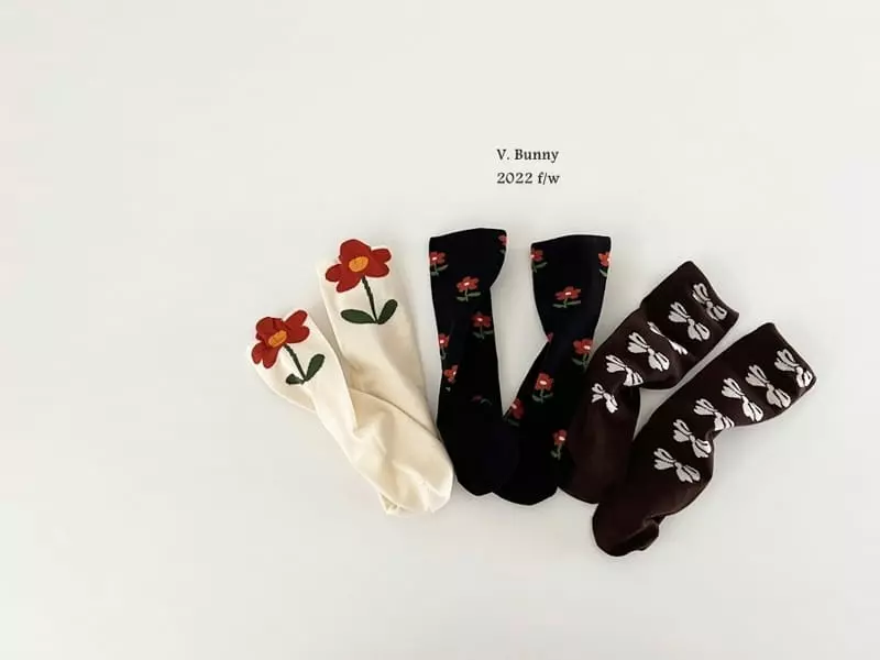 V Bunny - Korean Children Fashion - #childrensboutique - Ribbon Flower Socks Set - 5