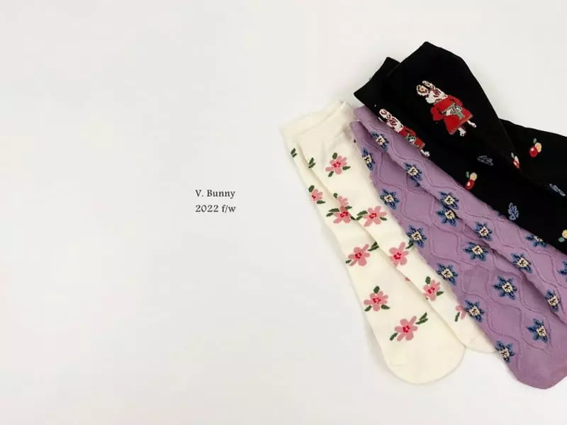 V Bunny - Korean Children Fashion - #childrensboutique - Purple Flower Socks Set - 10