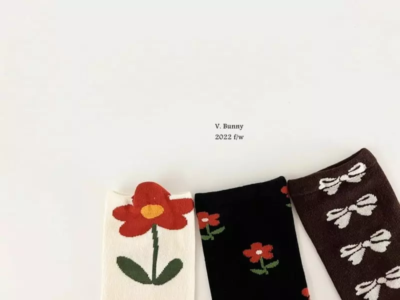 V Bunny - Korean Children Fashion - #designkidswear - Ribbon Flower Socks Set - 6