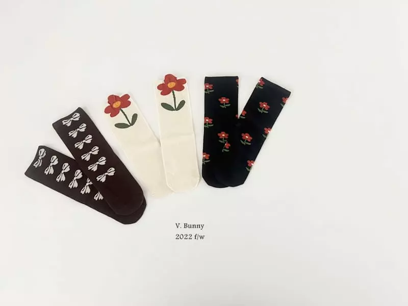 V Bunny - Korean Children Fashion - #discoveringself - Ribbon Flower Socks Set - 7