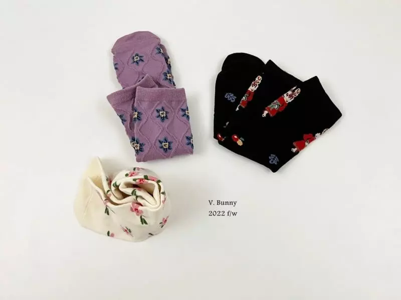 V Bunny - Korean Children Fashion - #littlefashionista - Purple Flower Socks Set - 2