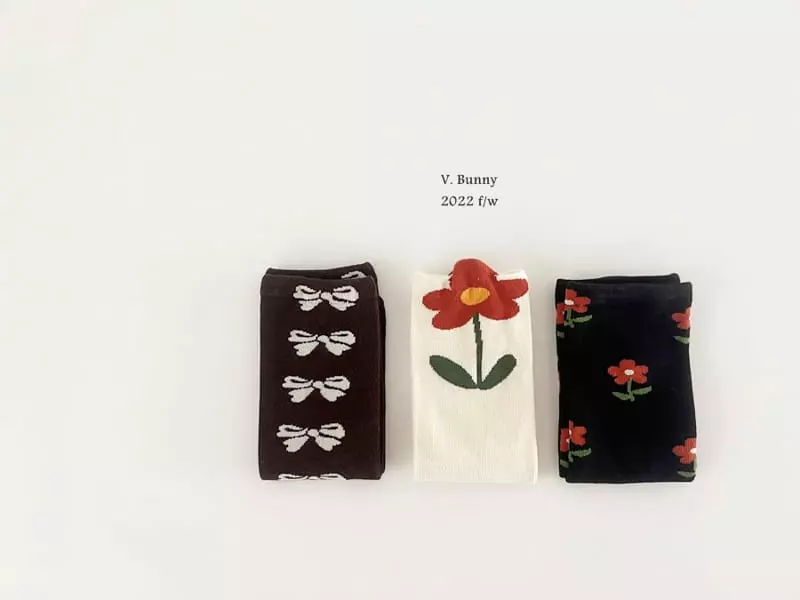 V Bunny - Korean Children Fashion - #minifashionista - Ribbon Flower Socks Set