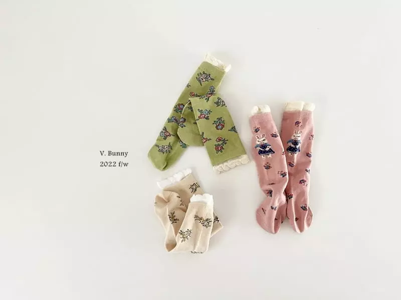V Bunny - Korean Children Fashion - #prettylittlegirls - Lace Flower Socks Set