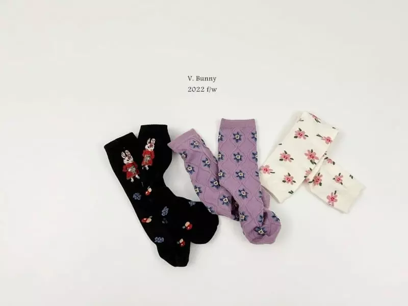 V Bunny - Korean Children Fashion - #stylishchildhood - Purple Flower Socks Set - 8