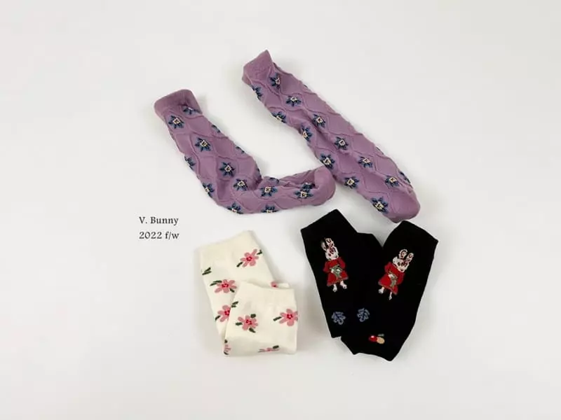 V Bunny - Korean Children Fashion - #todddlerfashion - Purple Flower Socks Set - 6