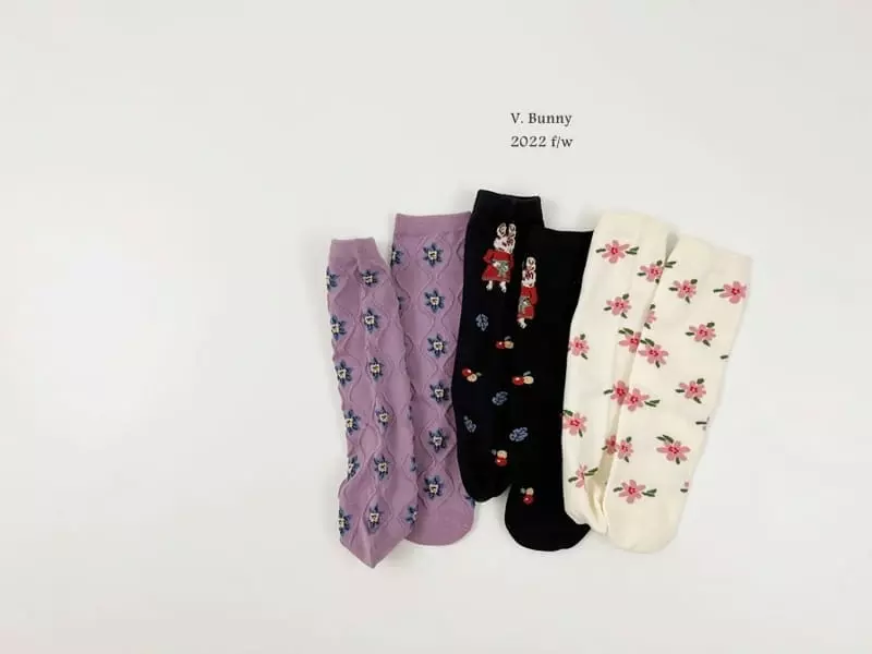 V Bunny - Korean Children Fashion - #toddlerclothing - Purple Flower Socks Set - 7