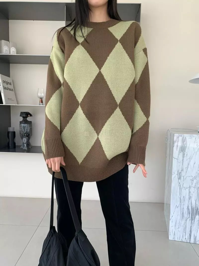 Vaara - Korean Women Fashion - #momslook - Argyle Knit Tee - 12
