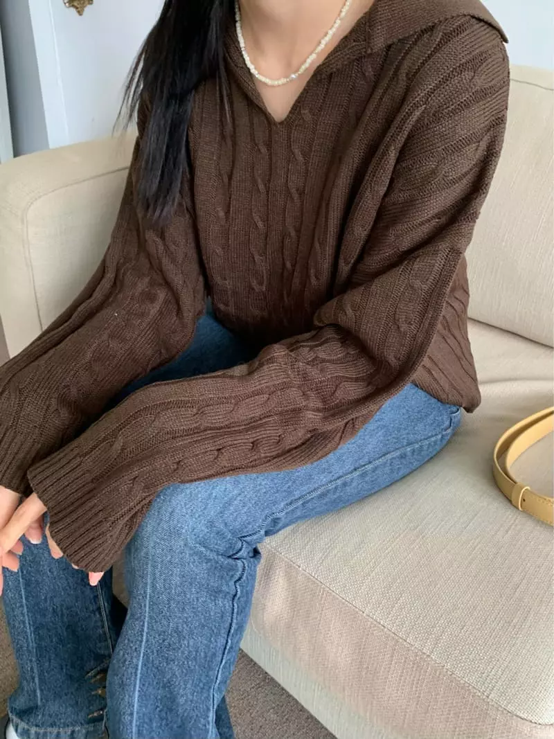 Vaara - Korean Women Fashion - #momslook - Twist Collar Knit Tee - 5