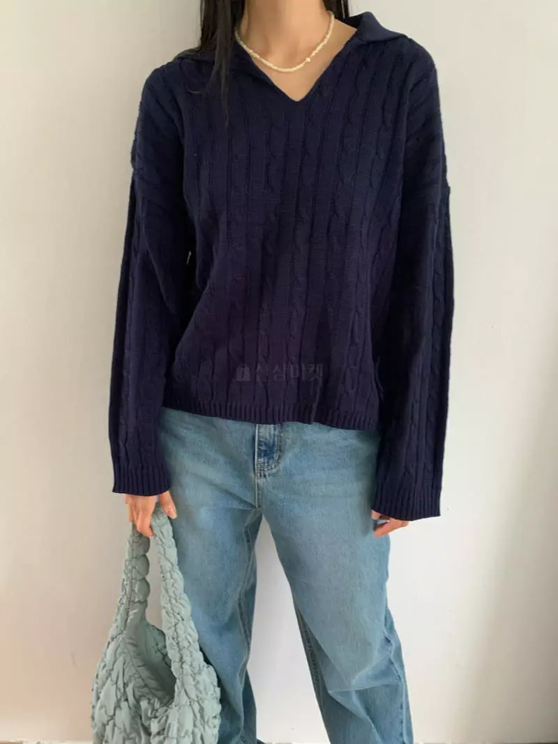 Vaara - Korean Women Fashion - #momslook - Twist Collar Knit Tee - 7