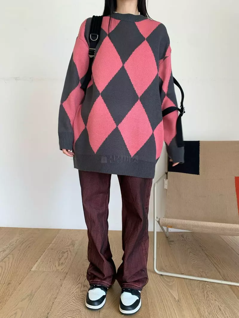 Vaara - Korean Women Fashion - #restrostyle - Argyle Knit Tee - 7