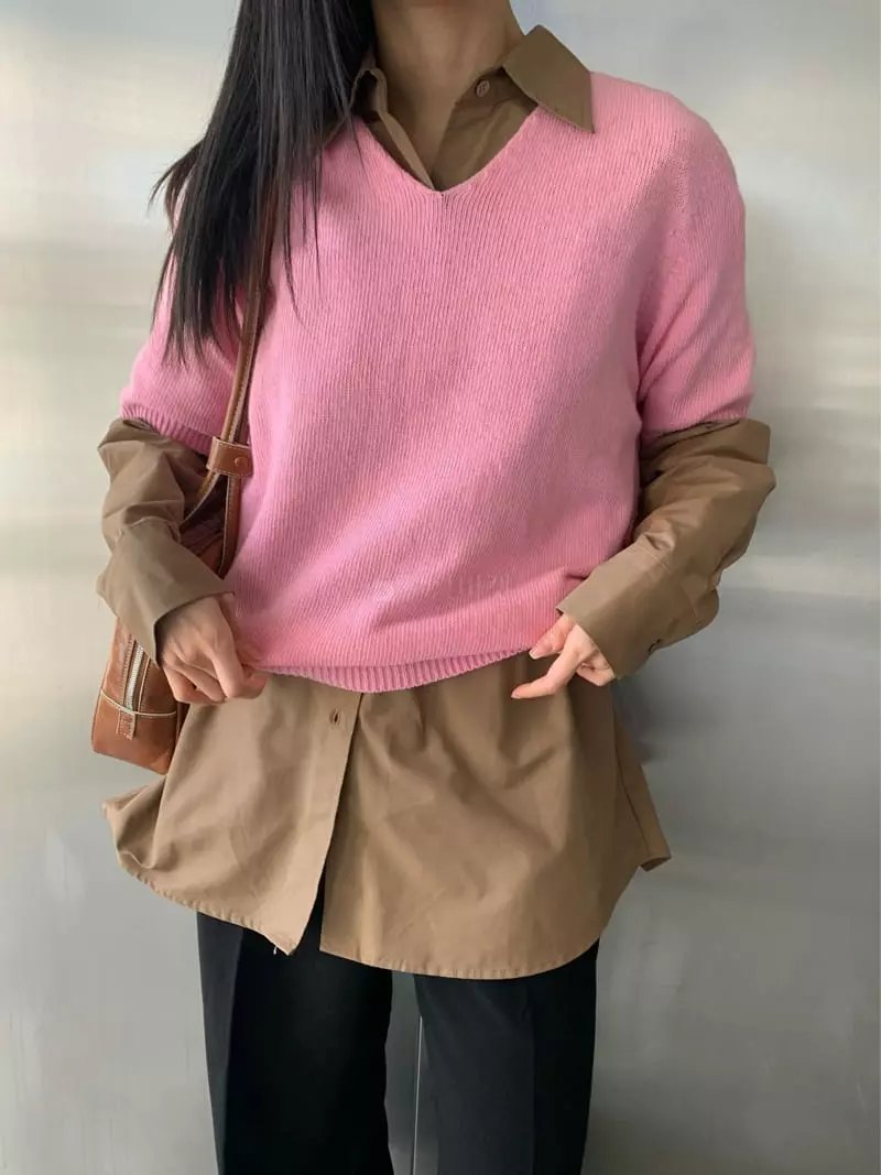 Vaara - Korean Women Fashion - #romanticstyle - V Knit Tee - 2
