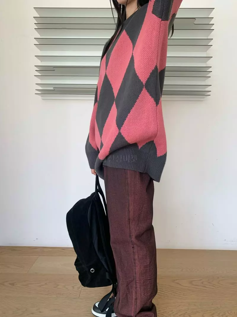 Vaara - Korean Women Fashion - #shopsmall - Argyle Knit Tee - 9