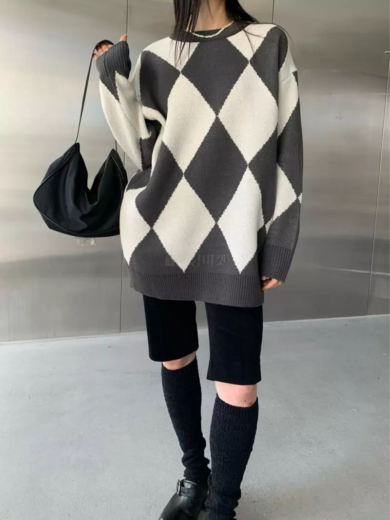 Vaara - Korean Women Fashion - #womensfashion - Argyle Knit Tee - 3