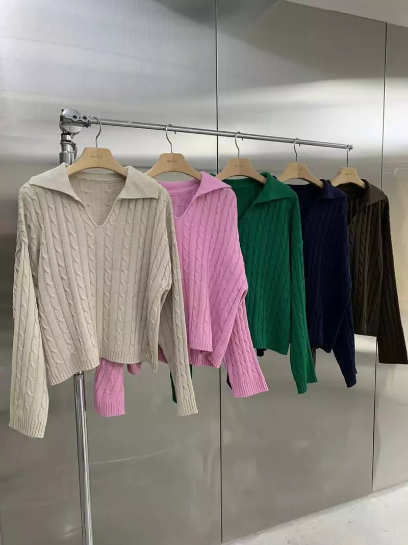 Vaara - Korean Women Fashion - #womensfashion - Twist Collar Knit Tee - 12