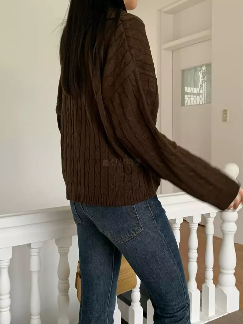 Vaara - Korean Women Fashion - #momslook - Twist Collar Knit Tee - 4