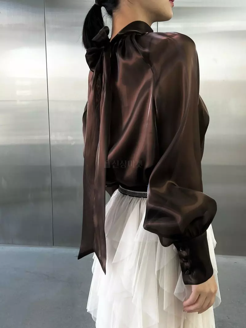 Verni - Korean Women Fashion - #momslook - Ribbon Tie Blouse - 11