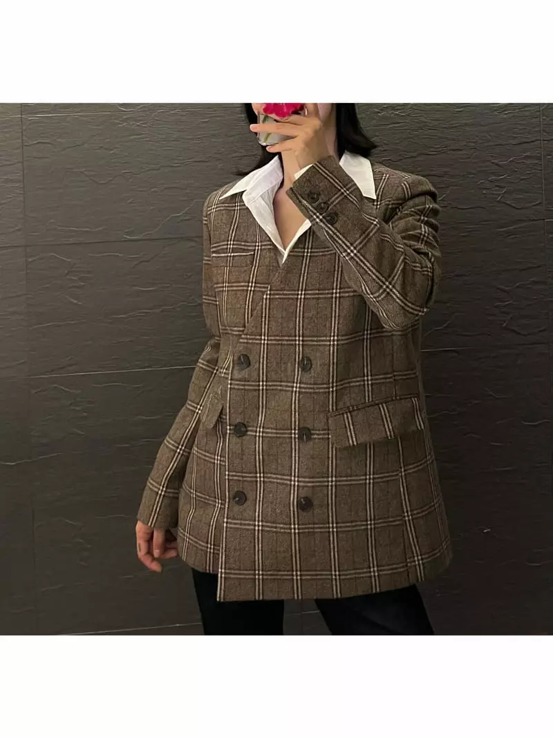 Verni - Korean Women Fashion - #pursuepretty - Check Jacket - 3