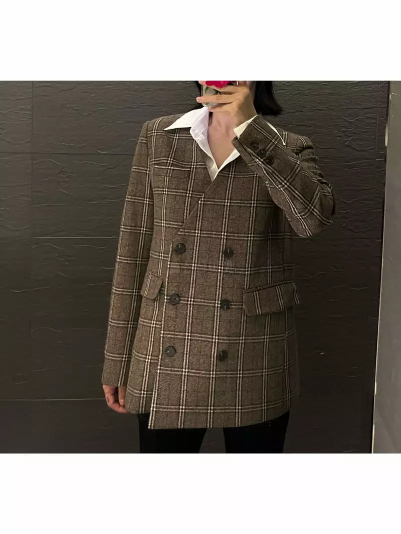 Verni - Korean Women Fashion - #vintagekidsstyle - Check Jacket - 2