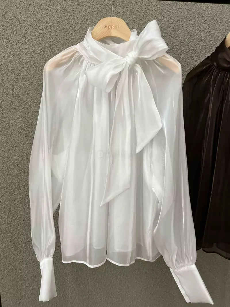 Verni - Korean Women Fashion - #momslook - Ribbon Tie Blouse - 4
