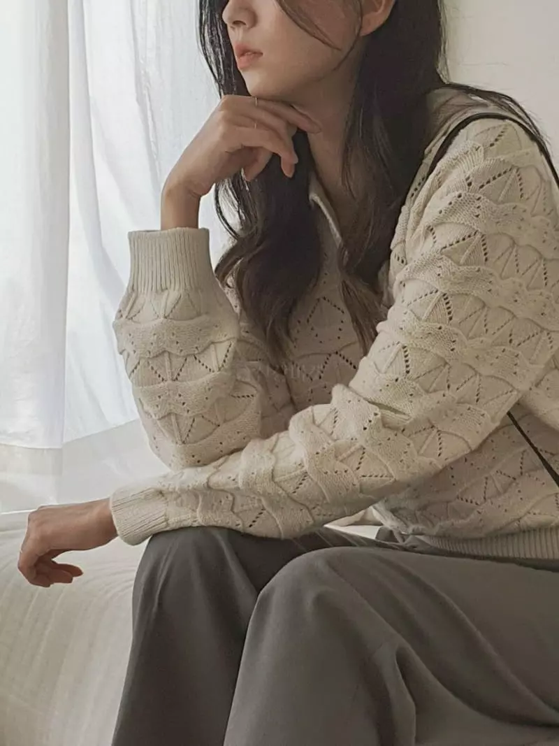 Vert Neuf - Korean Women Fashion - #womensfashion - Margaret Collar Knit Tee - 4