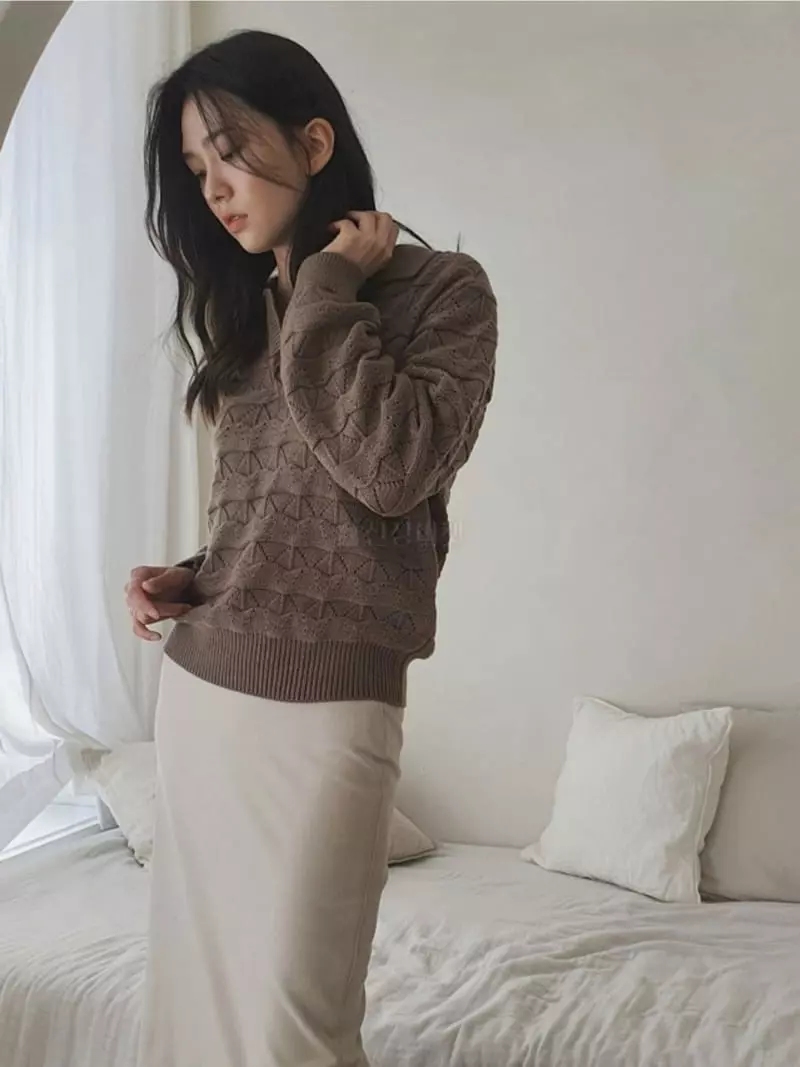 Vert Neuf - Korean Women Fashion - #womensfashion - Margaret Collar Knit Tee - 11