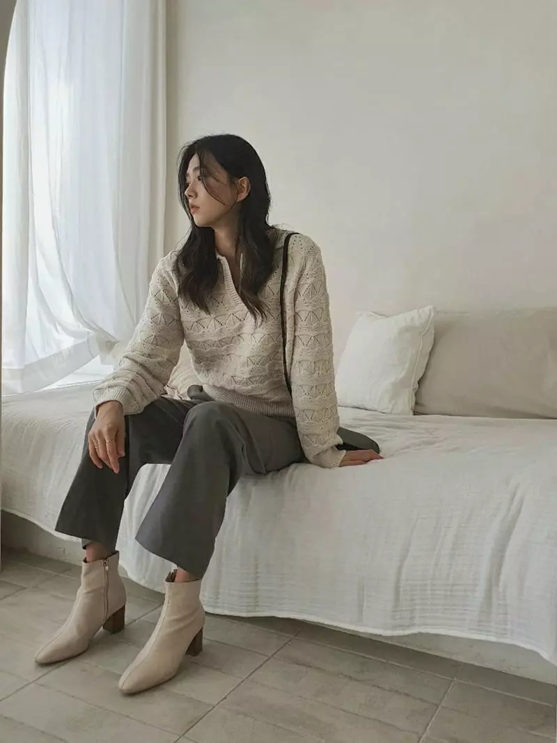 Vert Neuf - Korean Women Fashion - #womensfashion - Margaret Collar Knit Tee - 5