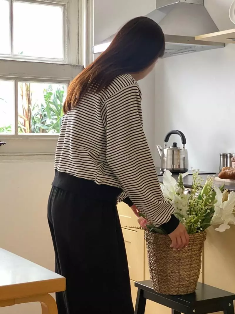 Very - Korean Women Fashion - #thelittlethings - Collar Stripes Sweatshirt - 4