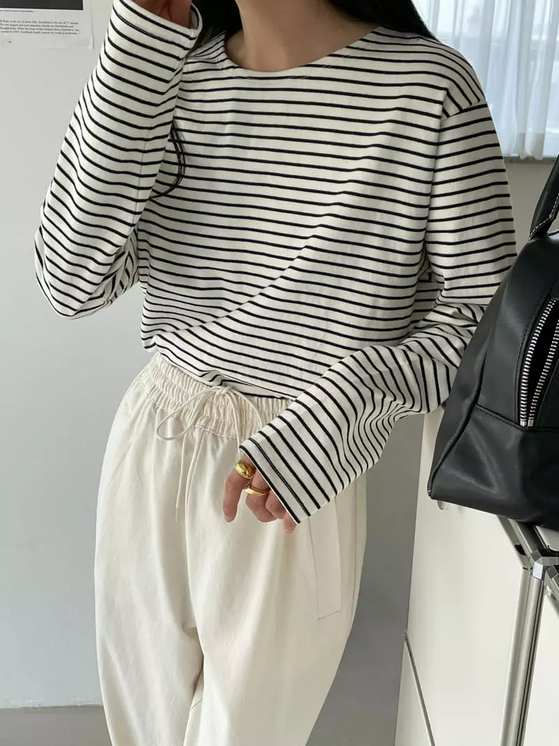 Very - Korean Women Fashion - #momslook - Twit Stripes Tee - 8