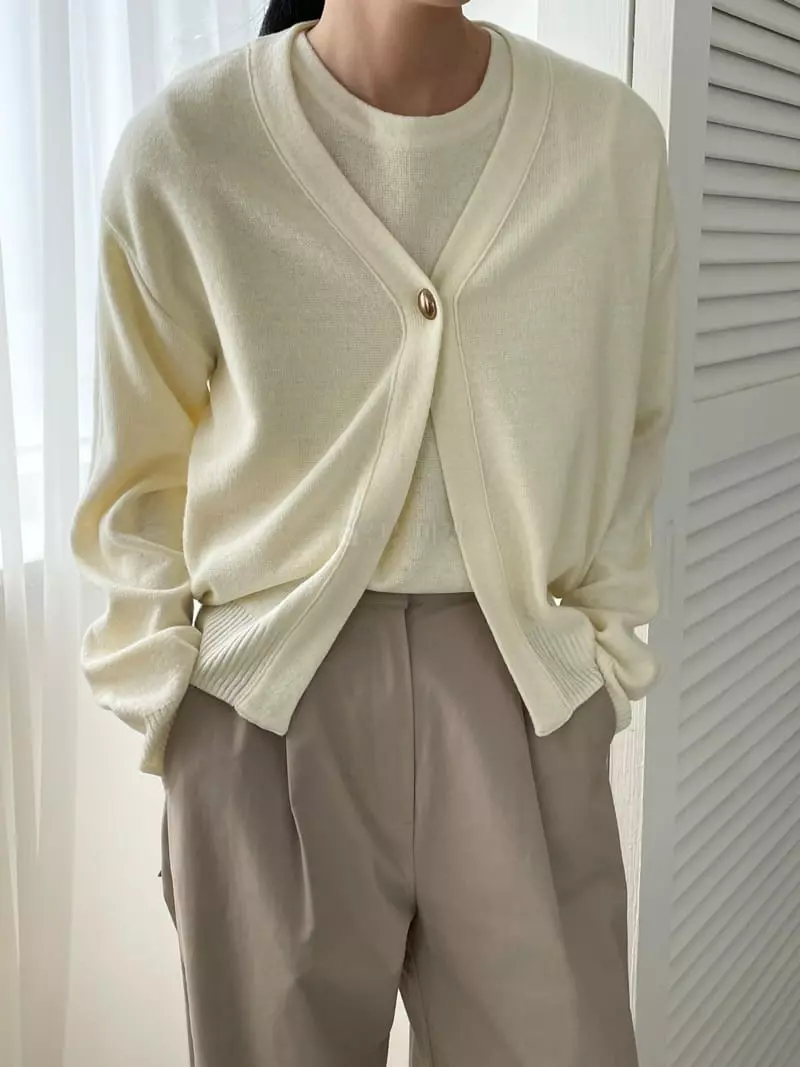Very - Korean Women Fashion - #pursuepretty - Less One Button Cardigan - 11
