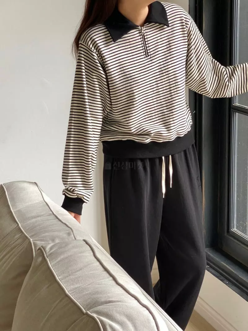 Very - Korean Women Fashion - #thatsdarling - Collar Stripes Sweatshirt - 2