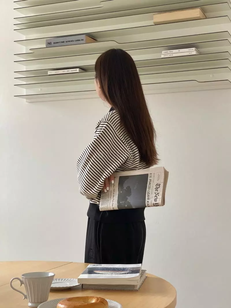 Very - Korean Women Fashion - #thelittlethings - Collar Stripes Sweatshirt - 3