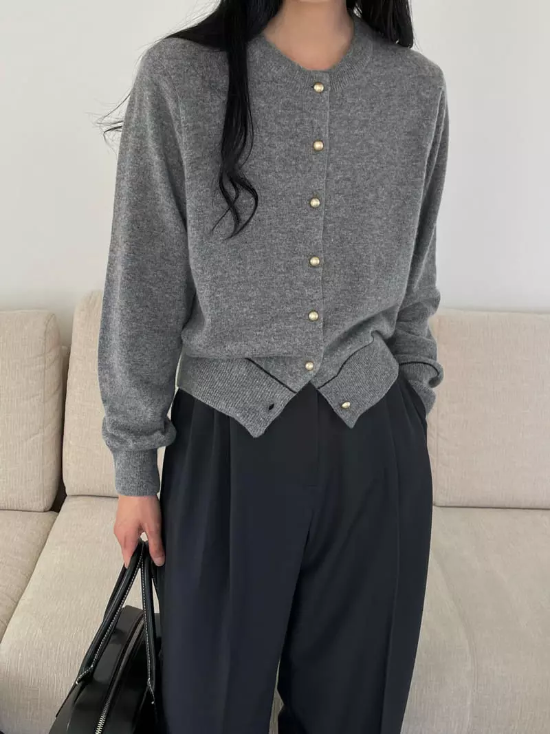 Very - Korean Women Fashion - #vintageinspired - Line Round Knit Cardigan - 10