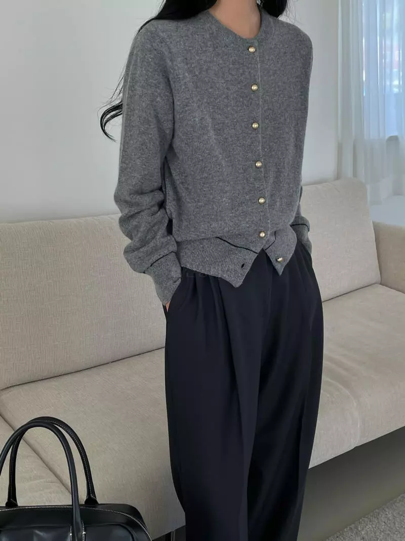 Very - Korean Women Fashion - #womensfashion - Line Round Knit Cardigan